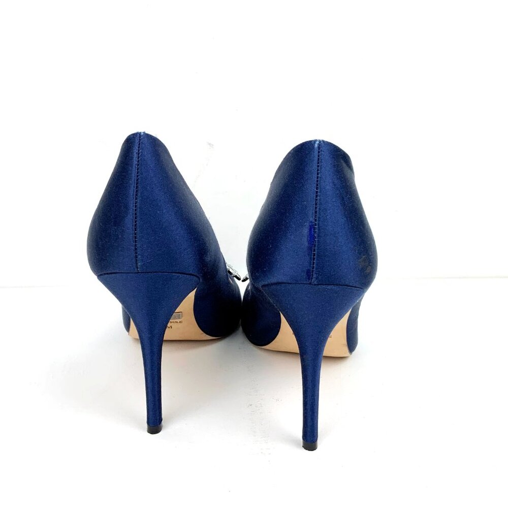 Badgley Mischka Blue Satin & Rhinestone Peep-Toe Formal Lux Pump Sz 10M - Picture 6 of 16